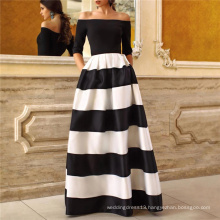 Maxi Party Black White Block Color Patchwork A Line Lady Casual Dress
